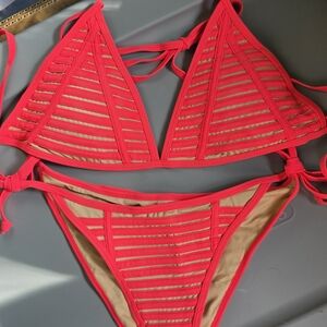 Coral Bikini with Strappy Design